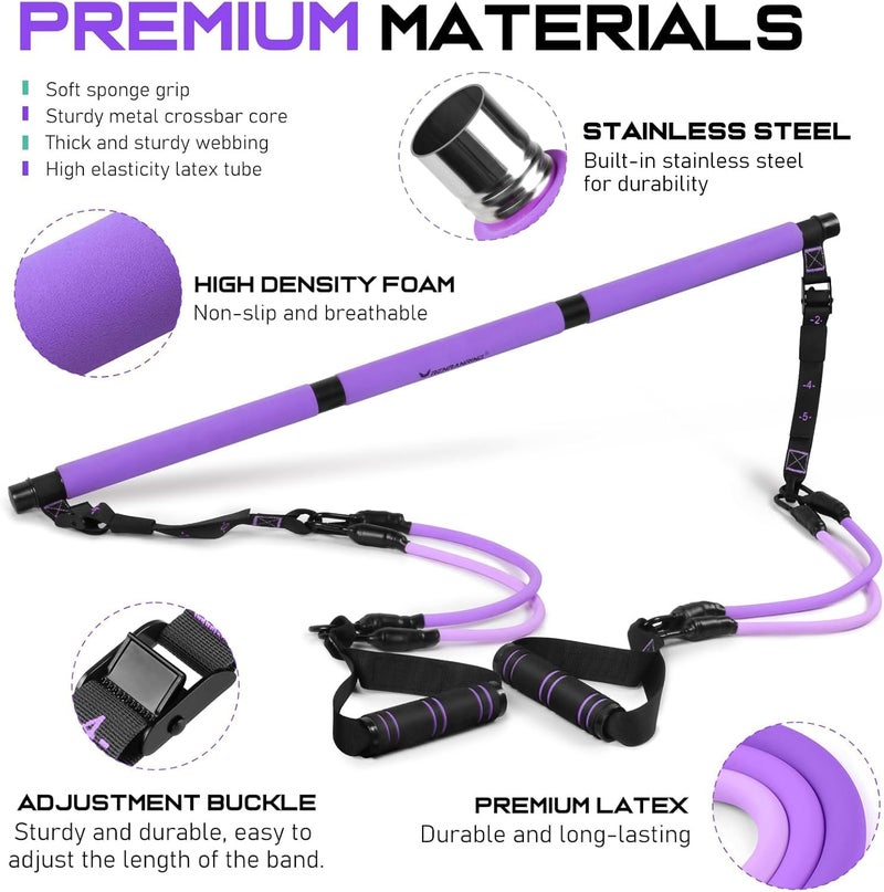 RENRANRING Pilates Bar Kit with Resistance Bands, Multifunctional Pilates Bar for Women & Men with Heavy-Duty Metal Adjustment Buckle, Pilates Home Equipment for Full BodyWorkouts - Image 2